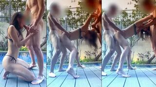 Để bạn thân chơi threesome với bé sugar baby chân dài xinh xắn bên bể bơi 2