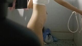 Young girl bathing