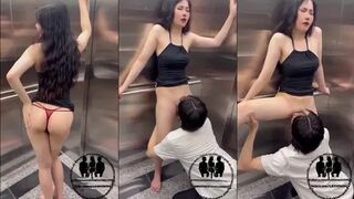 Đang phô dâm trong thang máy hữu duyên gặp trai lạ cho em vét máng luôn