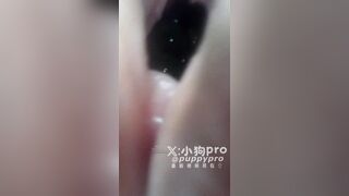 Cận cảnh cho cam vào bên trong lồn bự của PuppyPro chứa đầy bi sextoy dâm dục
