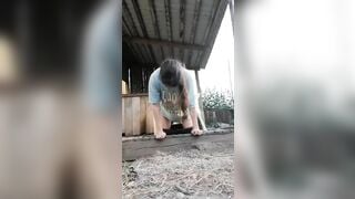 Em gái quê mới lớn khờ dại tụt quần để chó nghịch lồn.