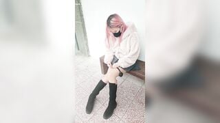 Huấn luyện e slave tóc hồng vú siêu bự dâm đãng lén lút show hàng ngoài đường #4