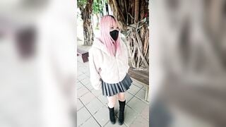 Huấn luyện e slave tóc hồng vú siêu bự dâm đãng lén lút show hàng ngoài đường #4